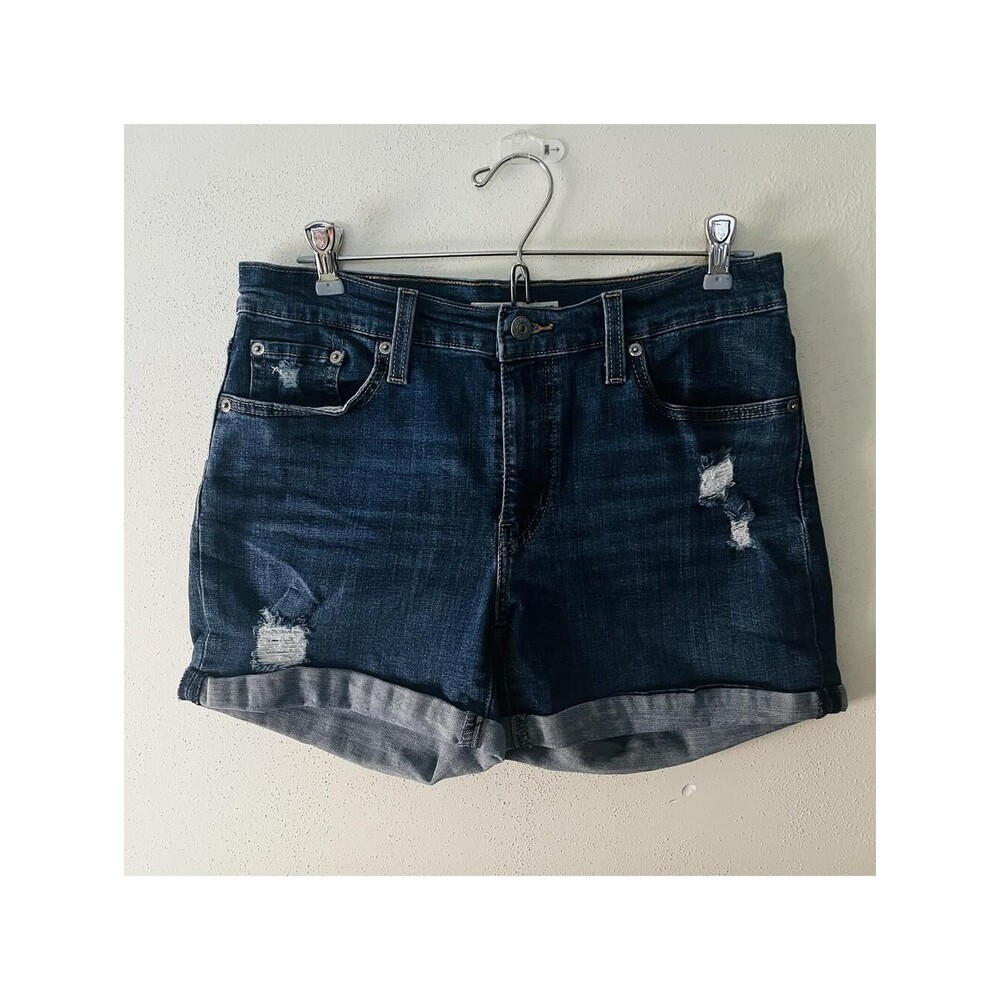 Levi's Mid-Length Denim Shorts 29 High Rise Distressed Mom Fit Cutoffs Festival